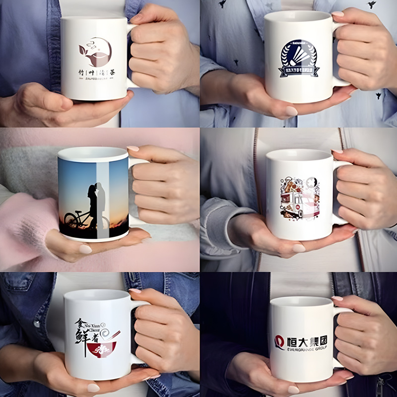 Fabricante al por mayor de alta temperatura de fabricación de cerámica personalizada foto de patrón de taza de color fijo logotipo de marca de taza