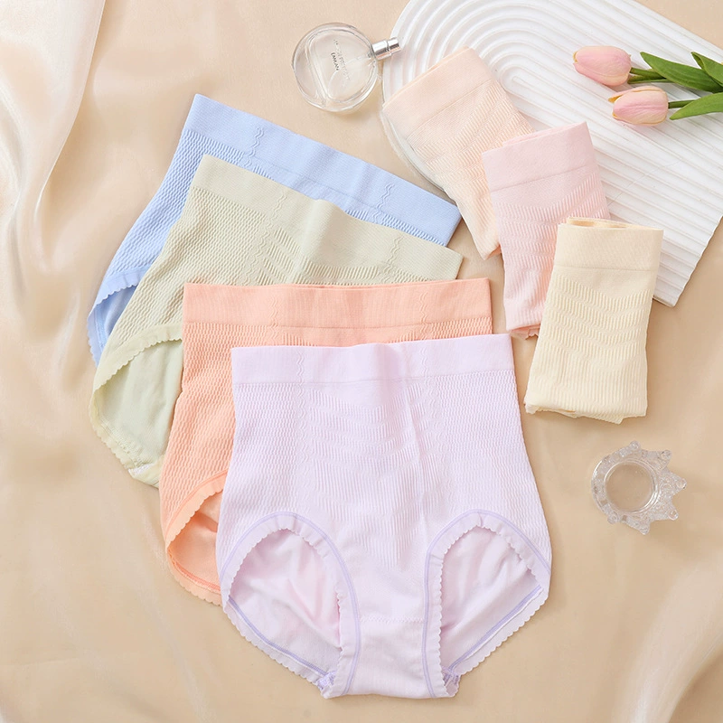 Трусы с высокой талией и эффектом утяжки живота для женщин, цвета допамина, приятные для кожи, высокоэластичные, больших размеров, с антибактериальным хлопковым вкладышем.