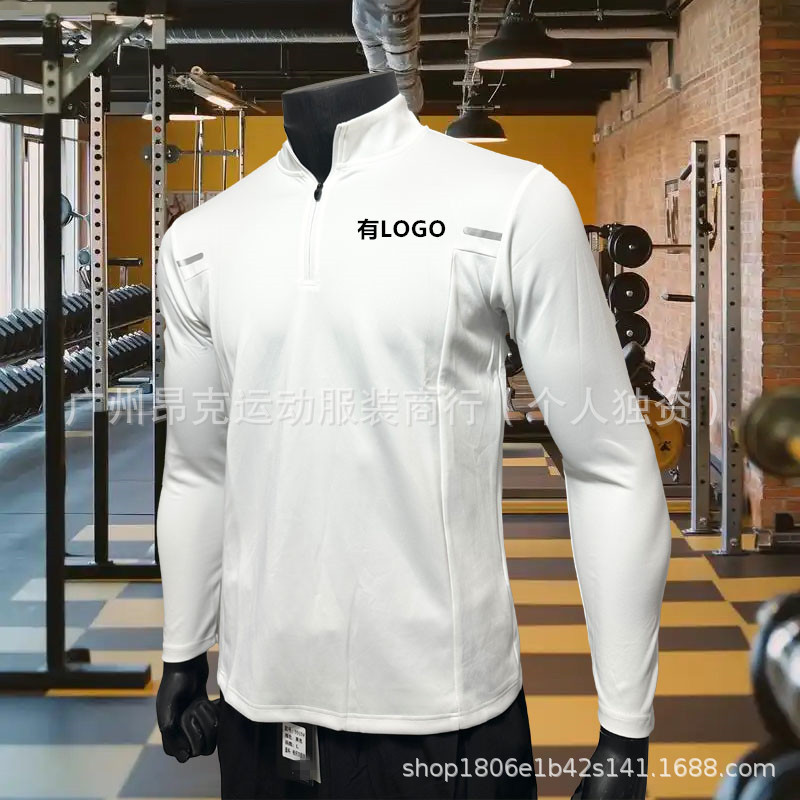Brand-name men's half-zip, stand-up collar, quick-drying, breathable long-sleeve athletic sweatshirt for spring and autumn, suitable for fitness and running