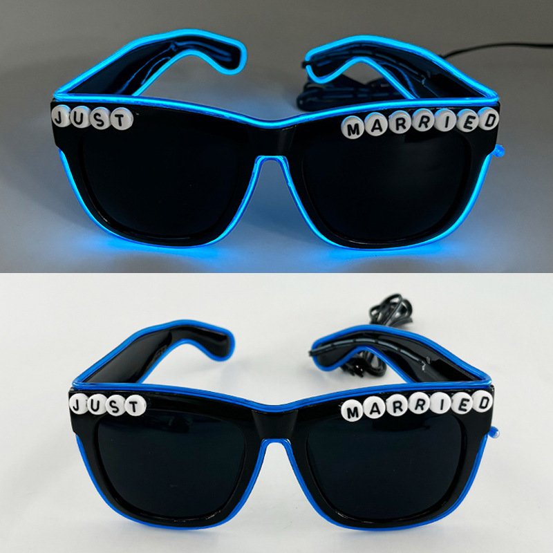 Nuevos productos transfronterizos gafas LED recién casadas letras de corazón de melocotón gafas de sol gafas de sol
