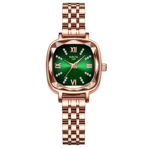 Nibosi Fashion Retro Diamond-Studded Small Green Women's Watch with French High-End Style