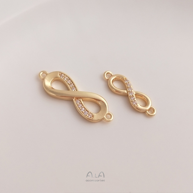 Color retaining 14K gold inlaid zircon 8-shaped double hanging accessories infinite love 8-shaped buckle diy bracelet jewelry connector Color retaining 14K gold inlaid zircon 8-shaped double hanging accessories infinite love 8-shaped buckle diy bracelet jewelry connector