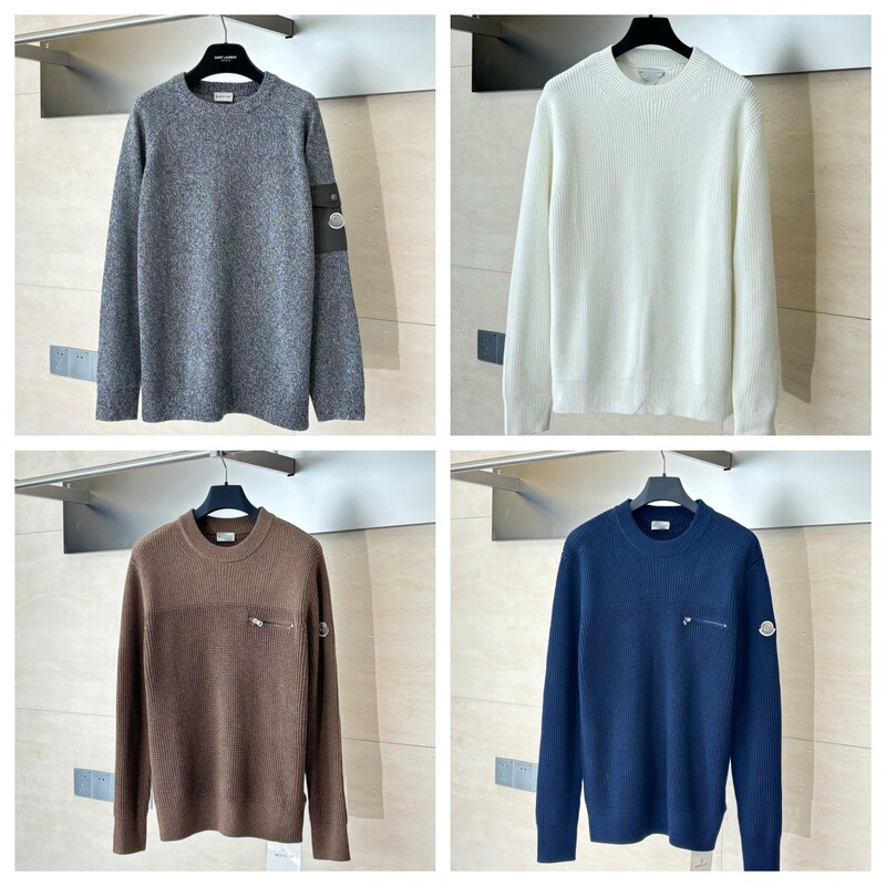 Ceiling Quality 25S Trendy Brand New m Family Arm Pocket Logo Knitted Crew Neck Sweater Unisex Celebrity Style