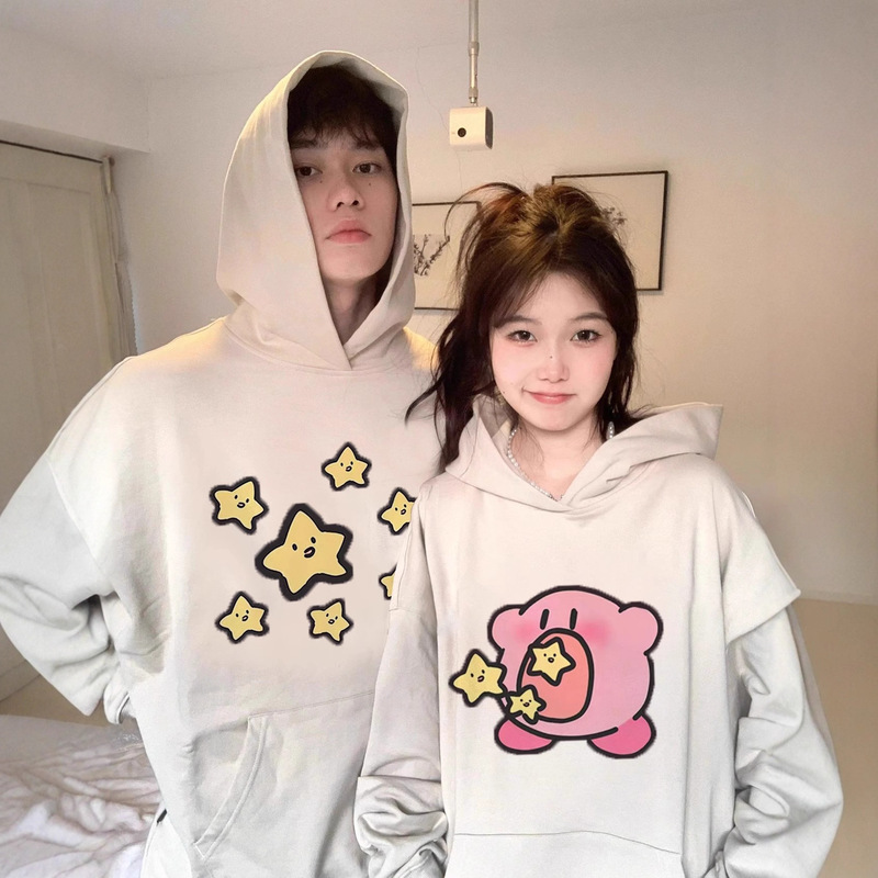 Special Couple Outfits Cartoon Kirby Print Autumn and Winter High-End Sweatshirts Casual Lazy Style Tops