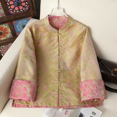 秋季新款长袖外套洋气提花双面穿上衣新中式国风女装显瘦立领开衫