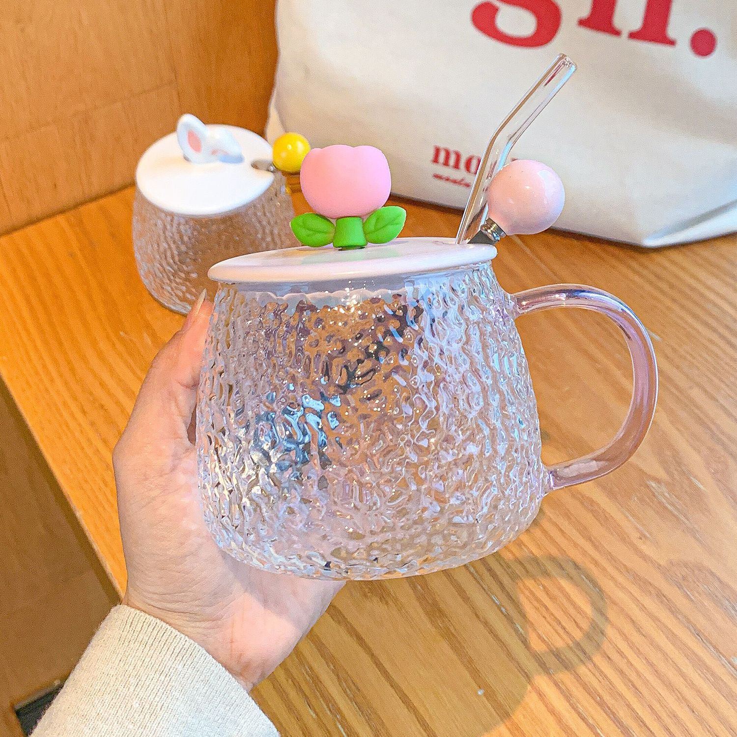 生日禮物高級感鬱金香玻璃馬克杯送女生閨蜜陶瓷水杯帶勺伴手禮品