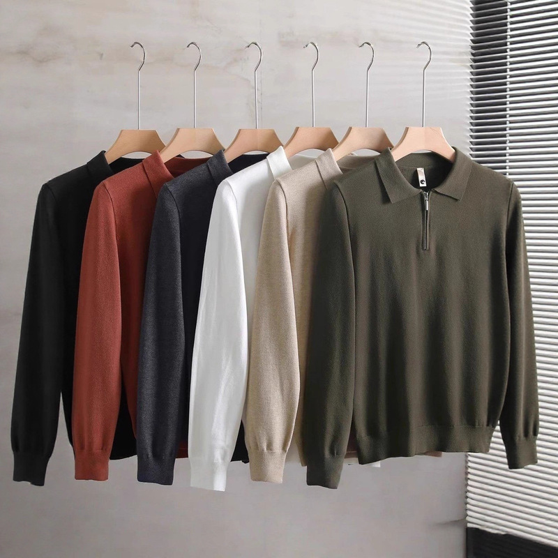Half-Zip Polo Shirt Knitwear Men's Lapel Korean Style Trendyy Casual Long-Sleeved Loose Pullover Knitwear Top for Men