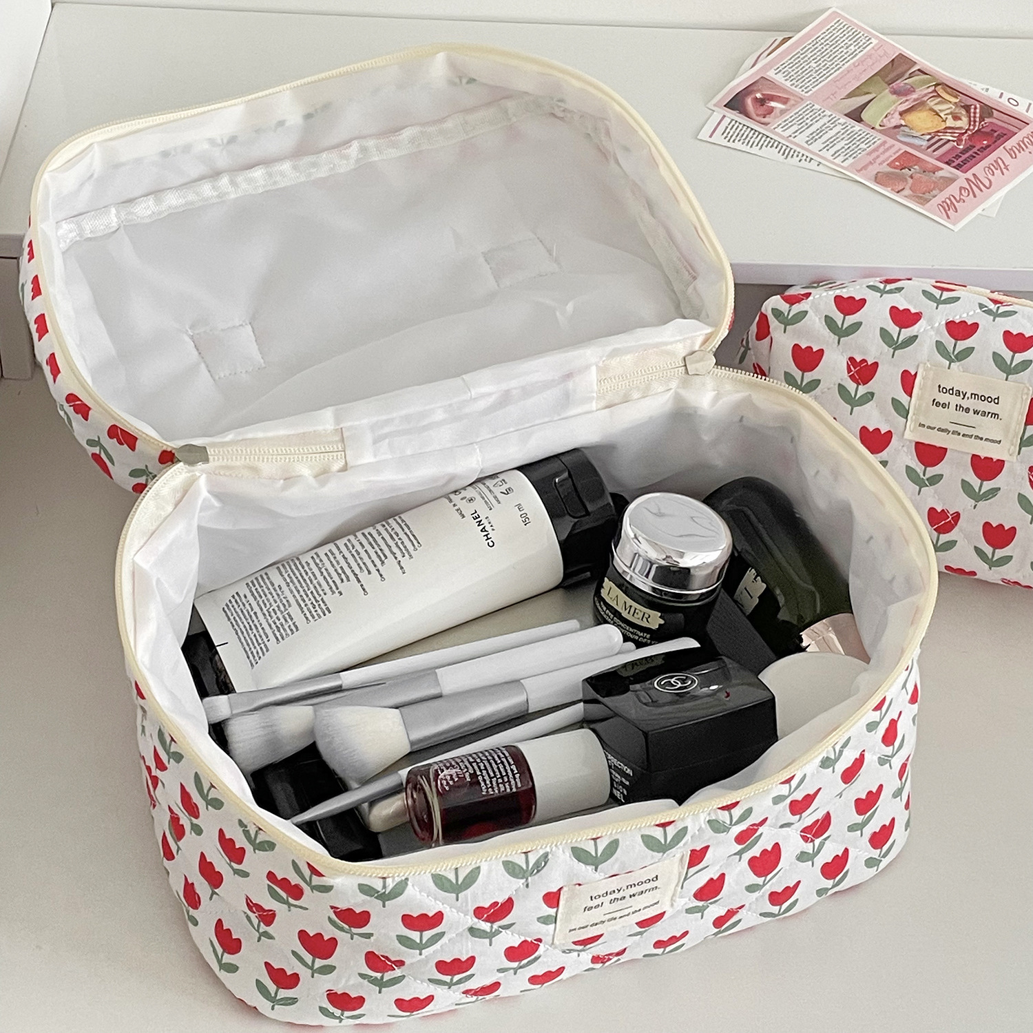 Sewing Thread Fashion Element Classic Style Flower Polyester Sewing Thread Square Makeup Bags
