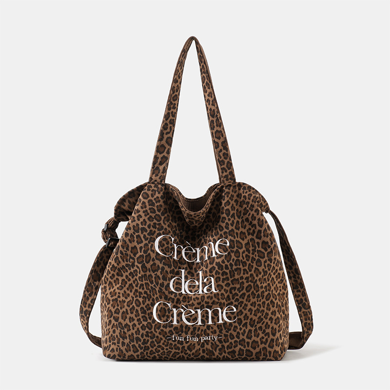 Cross-border autumn and winter Korean-style crossbody bag, vintage leopard print, large-capacity commuter double-door tote bag, letter-print shoulder bag for women