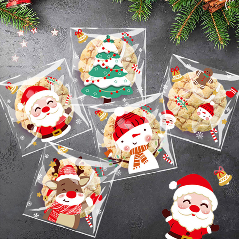 100個入り五合一クリスマスOPPキャンディー自己粘着袋チョコレート焼き菓子ビスケット間食包装袋|undefined