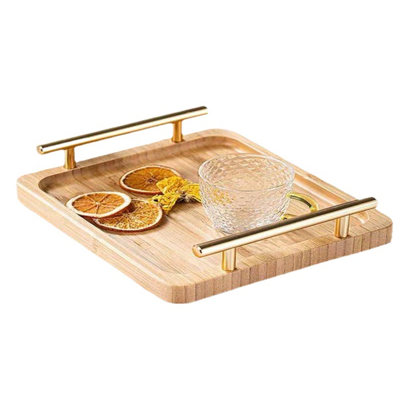 Bandeja de madera de bambú doble oreja con mango taza de madera de bambú bandeja de madera placa de madera pastelería comida mostrar placa de madera