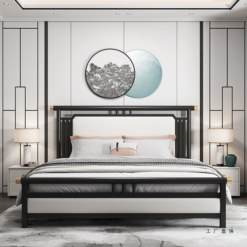 Bed 1.8 Wrought Iron Bed Thickened Double Bed 1.5 Single New Chinese Style Hotel Apartment Rental Room Iron Frame Bed