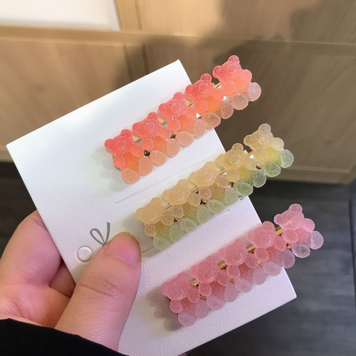 Juice Gummy Gradient Bear Hairpin~New Cartoon Cute Girl Side Clip Sweet Bangs Hairpin Hair Accessories for Women