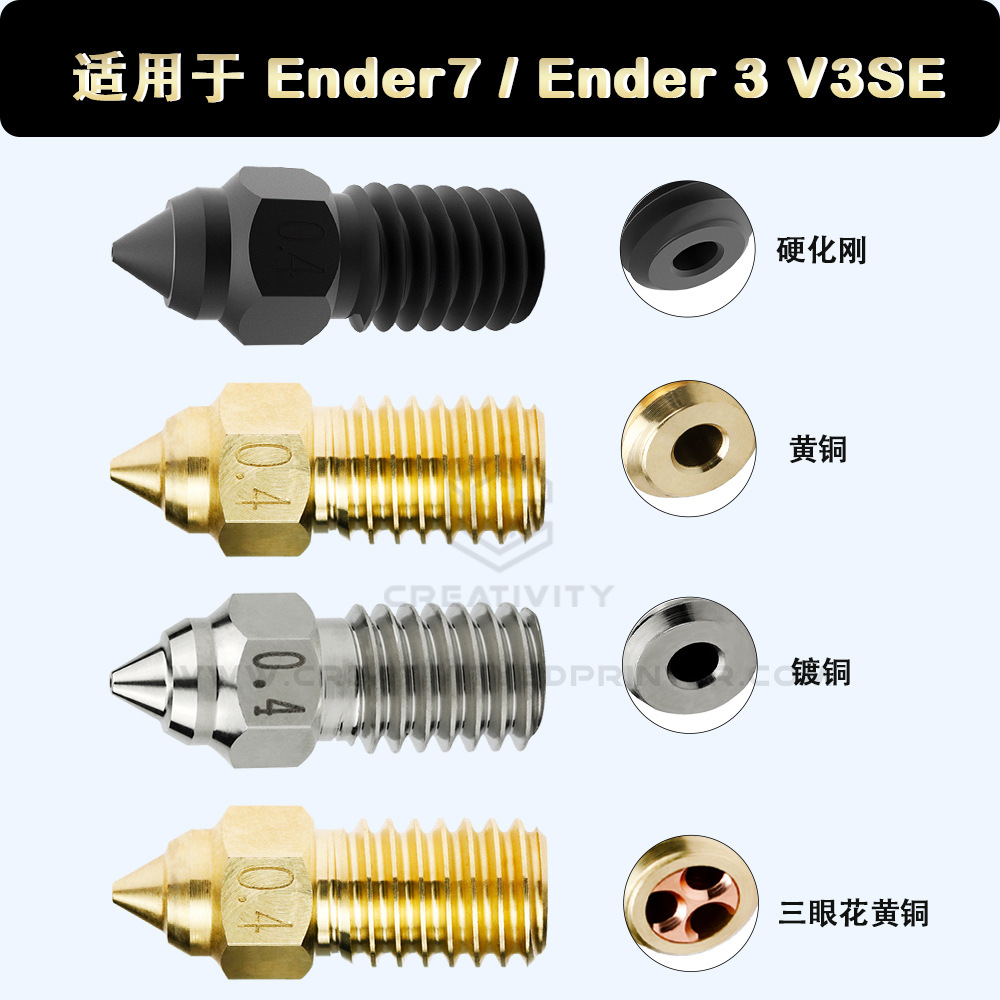 3D printer Ender-7/Spider/Ender3V3 SE high-speed hardened steel/brass nozzle, high temperature resistant