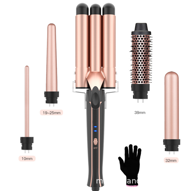 亚马逊新品可换头多功能卷发棒LED5合1换管卷发器跨境工厂