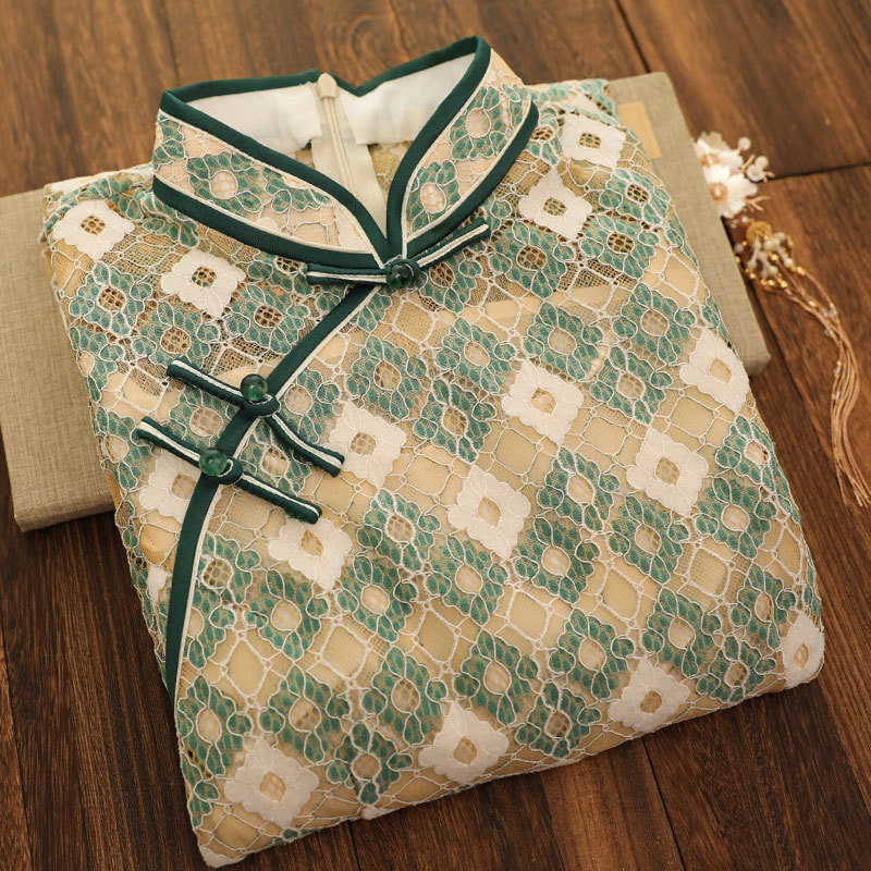 Qiao Niangyu Autum New Improved Version of Cheongsam Skirt Lace Young Girl National Trend Can Be Worn Daily with Classy Elegant