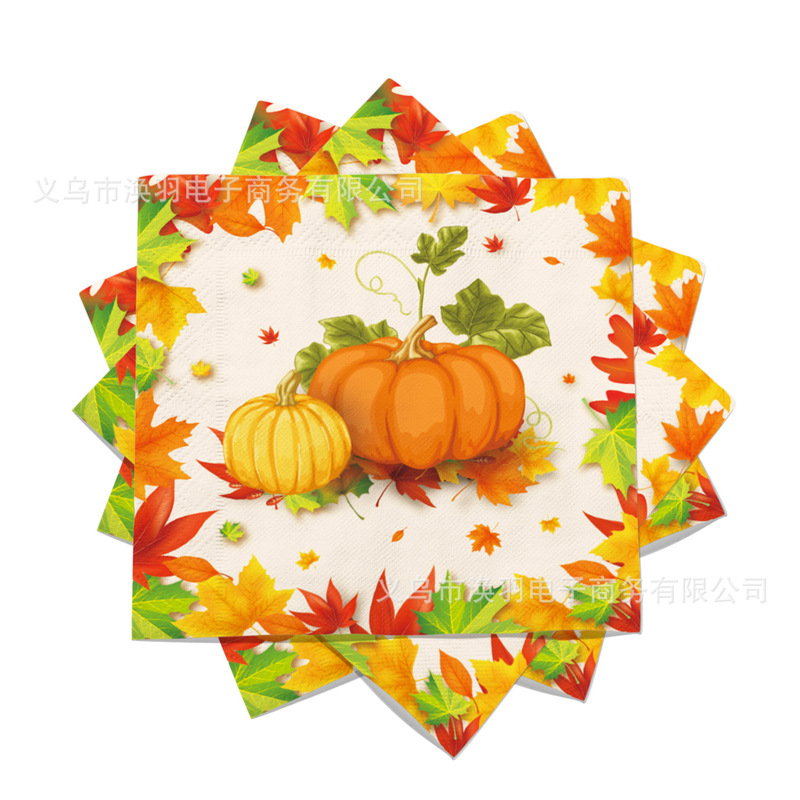 [in stock] New Cross-border Autumn Thanksgiving Pumpkin Maple Leaf Theme Printed Napkin Disposable Party Tissue