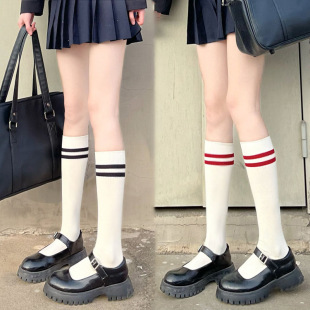 Spring and summer calf socks striped knee socks long knee socks Korean ins female long tube Japanese college style Sports