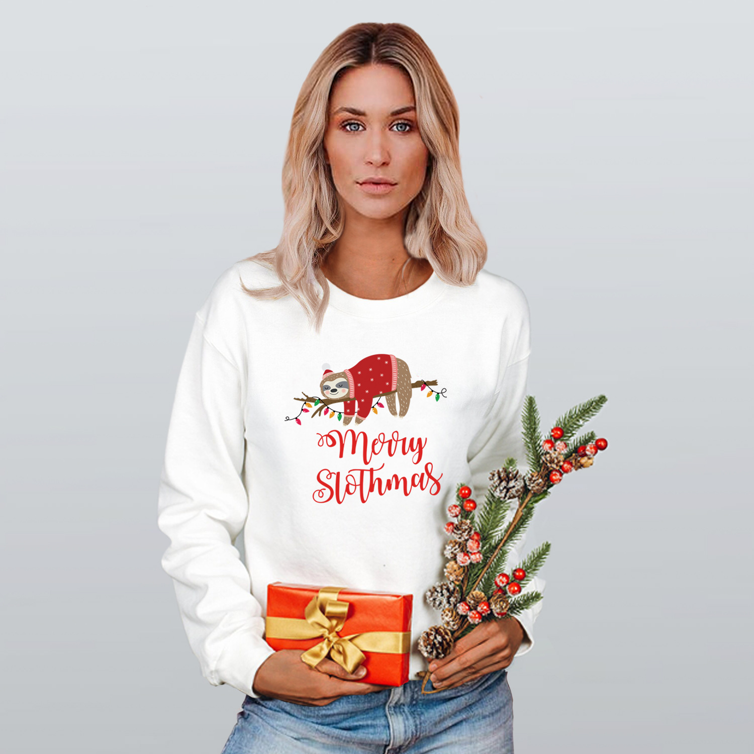 Christmas heat transfer round neck long-sleeved sweatshirt nihaostyles wholesale Christmas costumes NSMDF81523