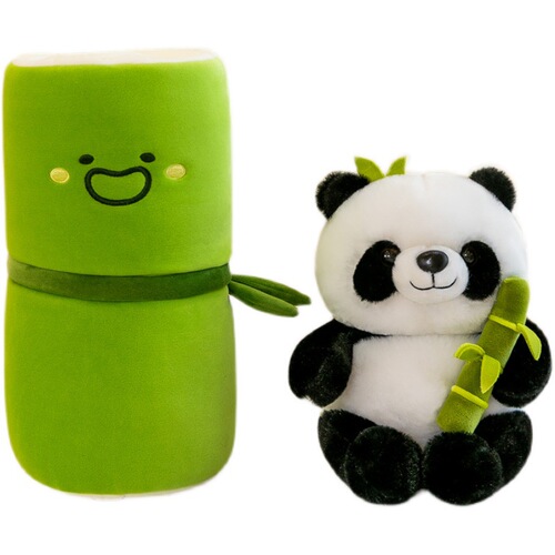 Bamboo tube panda flower doll plush toy bamboo panda doll pillow children boys and girls gifts