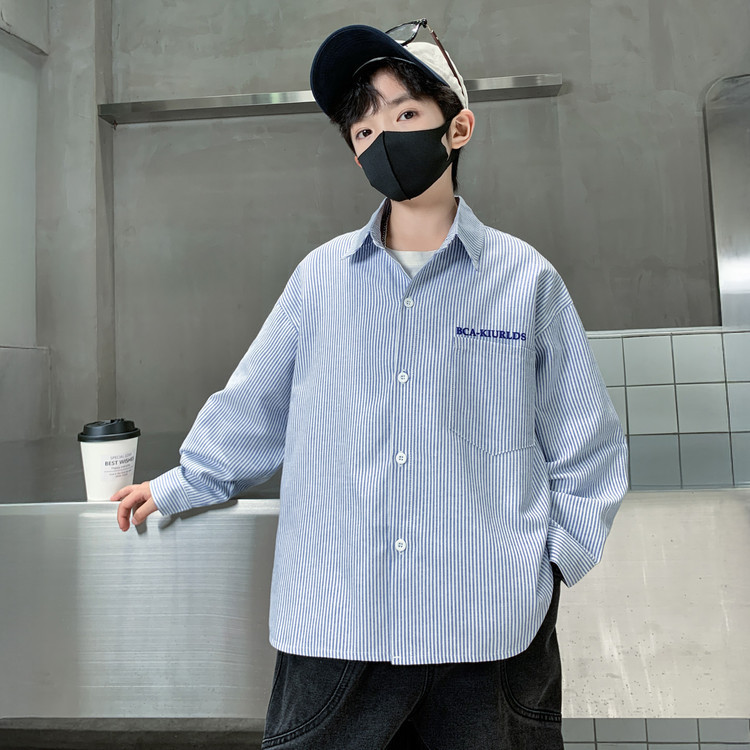 男童衬衫儿童蓝色衬衣2025童装新款长袖秋季上衣中大童装男孩衬衣|undefined