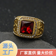 欧美跨境爆款316不锈钢镶嵌彩色宝石AG共济会复古戒指 厂家批发