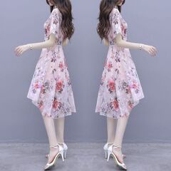 女性の夏の新しいスタイルの夏の妖精の森スタイルの不規則なスリムフィットプリントアイスシルクドレスの在庫供給