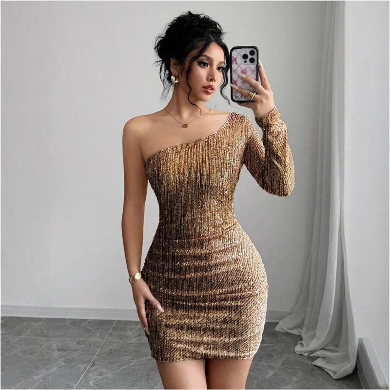 Cross-Border Foreign Trade European and American Women's Clothing Off-Shoulder Long-Sleeve Bodycon Dress 2025 Spring and Autumn Hot-Selling Sexy Dress Elegant