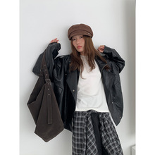 THE MIND双层领机车风PU皮衣外套2025秋冬新款重工皮夹克女T5671