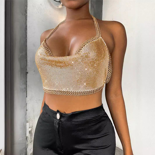 Amazon AliExpress Bestseller: Sexy Euro-American Style Sequin Chain-Embedded Backless Halterneck Tube Top Set
