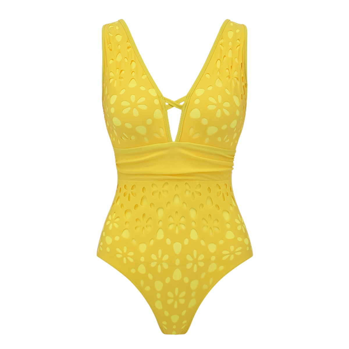 2025 traje de baño europeo y americano nuevo traje de baño amarillo hueco de alta gama estilo explosivo transfronterizo femenino 25340
