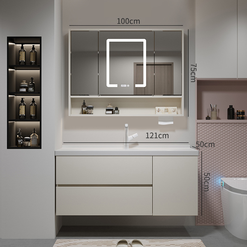 Gabinete de baño de madera sólida multicapa cerámica integral cuenca plegable Feng Shui espejo gabinete de lavabo de baño lavabo gabinete de lavabo image 20