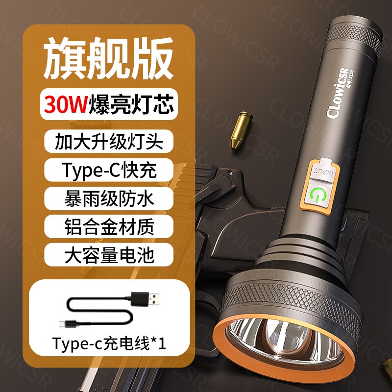跨境手电筒强光充电式耐用便携家用老年人专用小型超亮户外锂电池|undefined