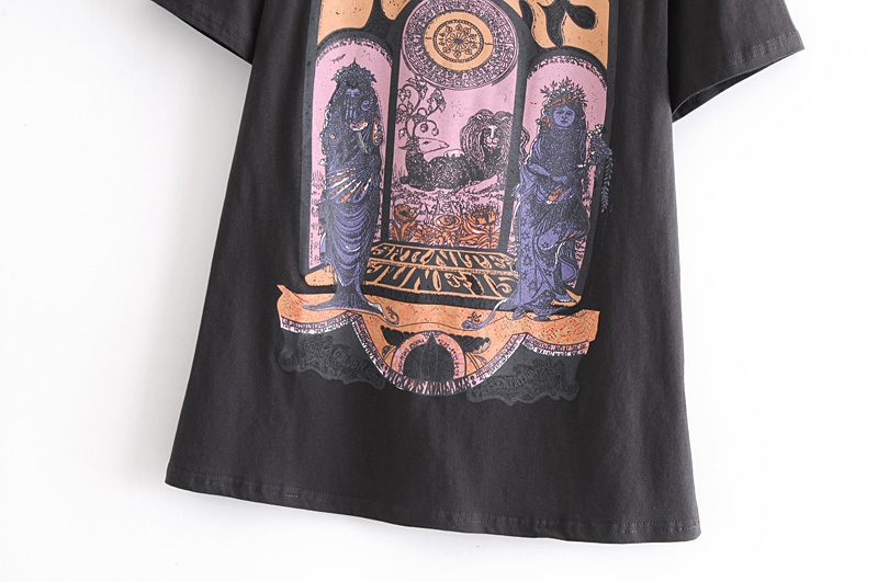 round neck short sleeve statue print T-shirt  NSAM32411