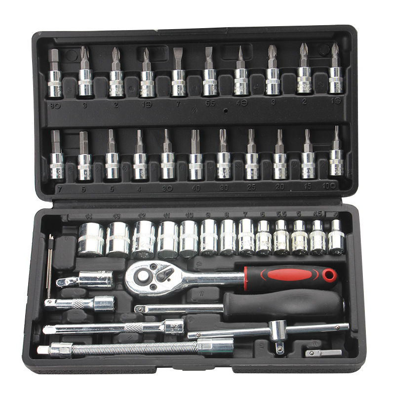 46 개의 세트 세트 소켓 렌치 빠른 작은 플라이 래칫 렌치 자동 수리 자동차 수리 배치 하드웨어 도구