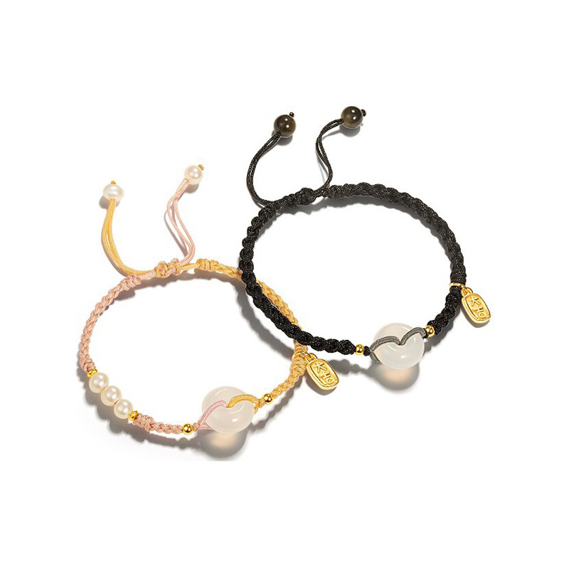 Ping An Buckle Couple Bracelet Fashion Personality Couple's Niche Design Pearl Woven Blessing Bracelet
