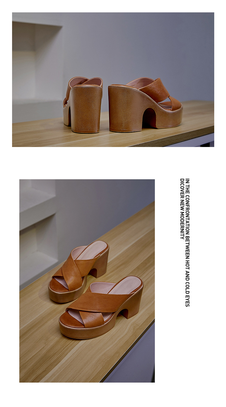Sandal cao gót nữ hở mũi quai chéo đế xuồng gót 9 cm — màu be, màu nâu chi tiết 14
