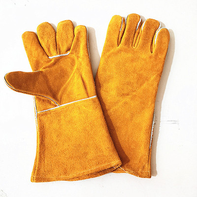 廠家13-18"黃色牛二層皮電焊工手套  焊工手套