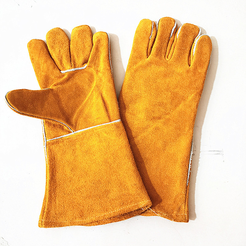 厂家13-18"黄色牛二层皮电焊工手套  焊工手套
