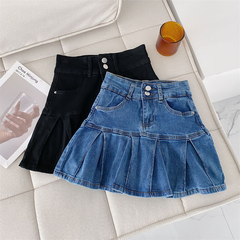 Black Versatile High-Waisted Denim Short Skirt for Women 2025 New Design Niche A-Line Pleated Hip Skirt