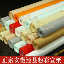 粉彩洒金仿古龙纹宣纸半生半熟毛笔书法作品专用纸四尺六尺对开