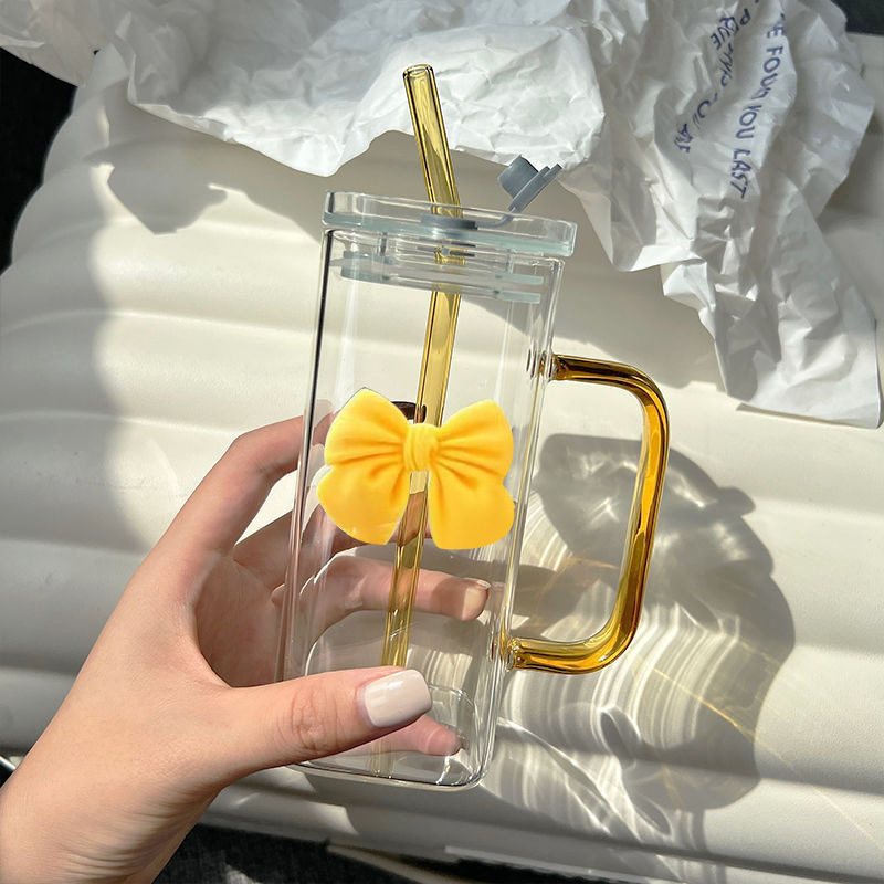 方形高硼硅玻璃杯高颜值吸管杯水杯家用杯子女牛奶咖啡杯2023