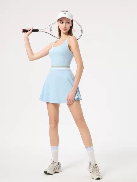Summer Sports Dress for Women with Chest Pads, Beautiful Back Yoga Skirt, Anti-Exposure Fitness Tennis Skirt, Red Tennis Skirt