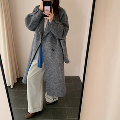 气质百搭双面呢羊绒大衣女秋冬新款手工缝制慵懒风中长款羊毛外套