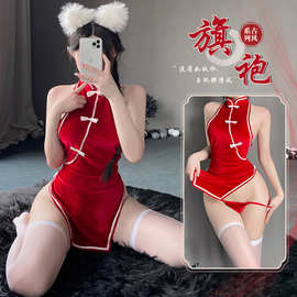 林林婷性感情趣内衣女旗袍诱惑小胸睡衣火辣开裆免脱激情套装2693