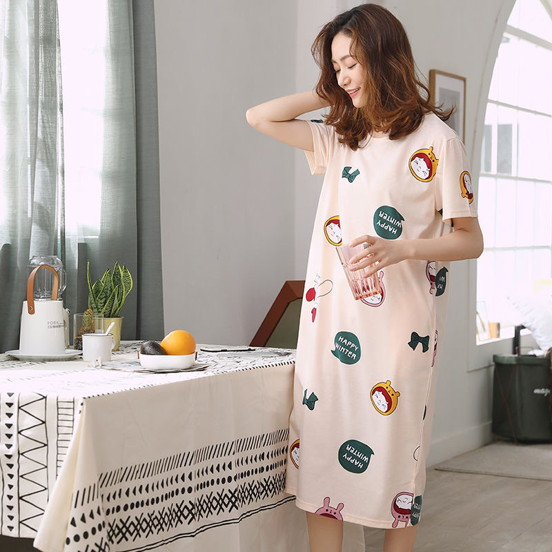 Pajamas for Women Summer Korean Style Pajamas for Women Summer Nightgown Short-Sleeved Women's Summer Home Clothes Suit Students Cute Large Size