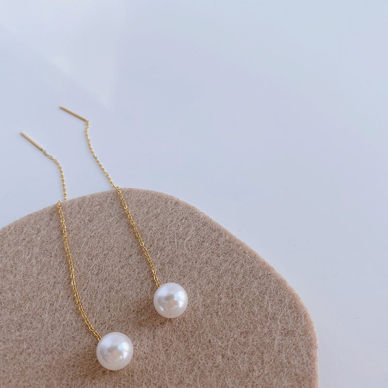Titanium Steel Material Simple Style Tassel Titanium Steel Plating Inlay Pearl Ear Line 1 Pair