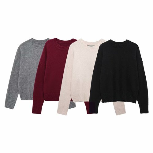 Alibaba.com Cross-border European and American Women's Fashion Wholesale 2025 Early Spring New Cross-border Round Neck Long Sleeve Knit Sweater