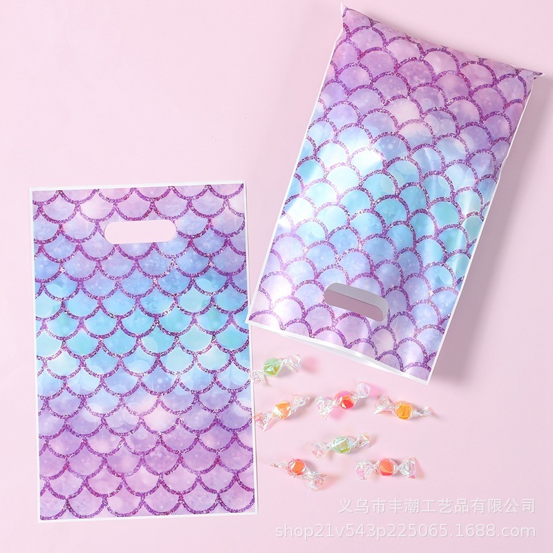 スポット魚鱗マーメイドテーマパーティーギフトバッグキャンディスナックプラスチック包装袋誕生日パーティーギフトバッグ|undefined