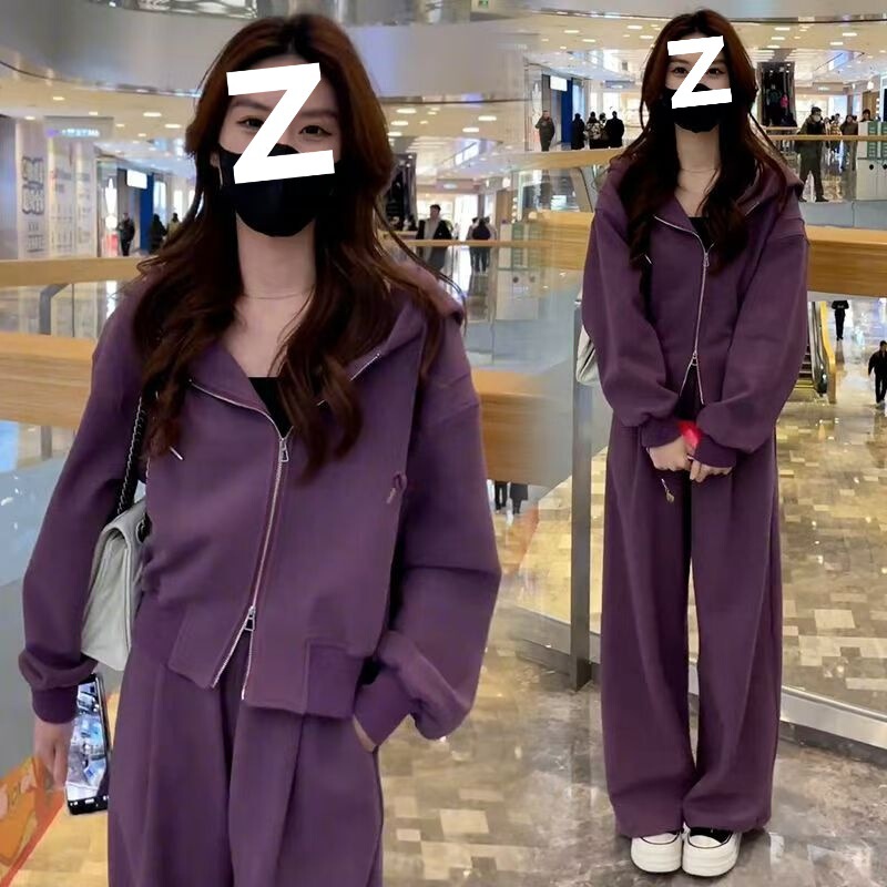 时尚运动服套装女2025年春秋季新款气质百搭连帽卫衣阔腿裤两件套|undefined